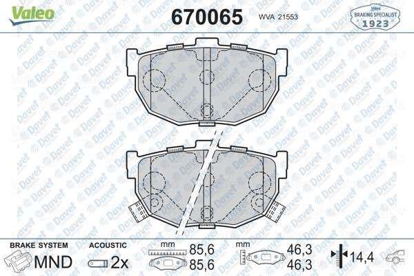 VALEO 670065 Arka Fren Balatasi Hyundai Accent Era 06>/I20 08>/I30 07>/Ix35 09>/Tucson 04>/Kia Ceed 07>/Picanto 11>/Rio 05>/Sportage 04